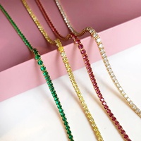 Gemnel Luxe bijoux faits à la main des femmes 925 argent 2mm CZ diamant tennis collier ras du cou