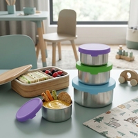 Boîte à lunch ronde en acier inoxydable 304, anti-fuite, avec compartiment à sauce, écologique, pour collations, avec couvercle en silicone