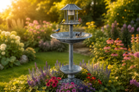 Bassin à eau pour oiseaux sauvages avec lumière LED solaire, résistant aux intempéries, en résine, en forme de feuille de lotus, bain pour oiseaux, écologique, avec piédestal en verdigris, décoration de jardin