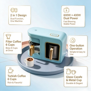 Machine à café turque automatique 600W, réservoir d'eau 900ml, 6 tasses, machine à boissons multi-températures avec fonction mousse de lait chaude et froide - Product Image 6