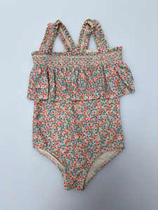 Conjunto de Bikinis para niños europeos al por mayor, traje de baño de una pieza de <span class=keywords><strong>mar</strong></span> de verano 2025, ropa de playa para niñas, traje UV de princesa con volantes estampados con sombrero - Product Image 4
