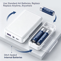 Chargeur d'urgence pour piles sèches, batterie externe amovible avec USB et Type-C, sortie 12W, lampe LED d'urgence