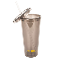 Tasse à thé à bulles Bouteille d'eau en plastique double paroi 24oz Bouteille Sipper personnalisée réutilisable Pp Paille avec couvercle
