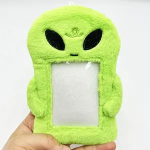 Özelleştirilmiş Kawaii yeşil Alien peluş fotoğraf kartı kapak kız için Plushies photocard tutucu