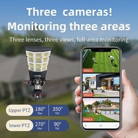 Caméra de surveillance solaire sans fil extérieure 12MP 6K à 3 objectifs V380 Pro WiFi 4G avec carte SIM, caméra de sécurité CCTV et éclairage public solaire