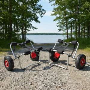 Carros de aluminio para kayak con 2 ruedas para un fácil transporte, carros de mano para uso en exteriores, marco de Metal duradero, llantas rojas, 2 uds. - Product Image 2