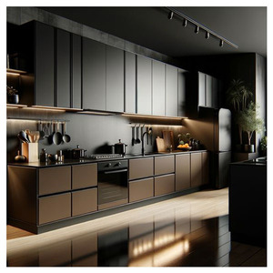 Porte de luxe de style shaker en bois massif de couleur gris foncé Design moderne Armoires d'îlot de cuisine personnalisées en forme de mur unique - Product Image 6