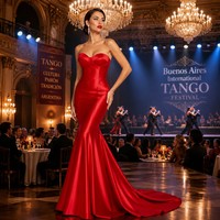 Robe sirène en satin épais 300 GSM, bustier, décolleté cœur, longueur ras du sol, pour femme, noir, pour occasions formelles, OEM ODM personnalisé, grandes tailles