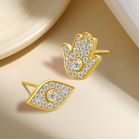 Bijoux personnalisés style hip-hop, cadeaux pour femme, boucles d'oreilles Hamsa en or 14 carats avec moissanite œil de dieu creux