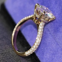 Vente flash - Bague de fiançailles en or jaune 14 carats avec halo de moissanite, bague en diamant pour femme