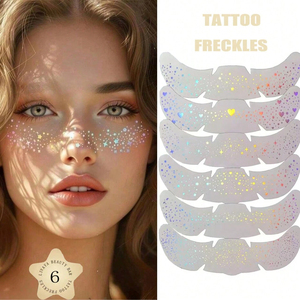 6 Pezzi Adesivi Olografici Glitterati per Viso e Corpo, Tatuaggi Temporanei a Forma di Stella Carina - Product Image 1
