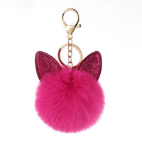 Porte-clés en peluche 3D mignon avec oreilles de lapin et pompon ethnique en alliage de zinc, plusieurs couleurs, pour breloque de sac