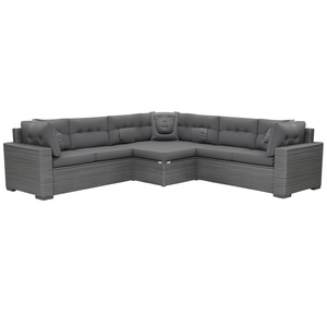 Ensemble de canapés de jardin en rotin PE gris 6 places, mobilier d'extérieur résistant aux intempéries, design contemporain - Product Image 1