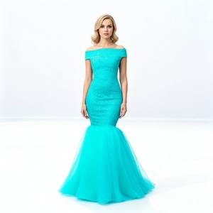 Robes de demoiselle d'honneur sirène vertes élégantes, robes de soirée à épaules dénudées pour invitées de mariage, robes de soirée à traîne - Product Image 2