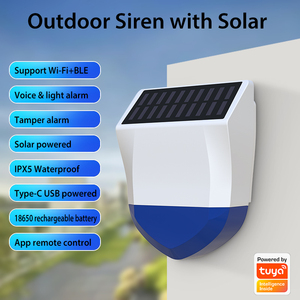 Nouveaux produits électriques intelligents, sirène d'alarme extérieure WiFi avec <span class=keywords><strong>détecteur</strong></span> <span class=keywords><strong>de</strong></span> <span class=keywords><strong>mouvement</strong></span> solaire Tuya, étanche, qui émet son <span class=keywords><strong>et</strong></span> lumière - Product Image 2