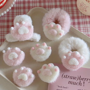 Jiamu nuevo diseño de invierno rosa lindo gato pata pelo Scrunchies y pinzas para el pelo para mujeres niñas adolescentes felpa gato pata pinza de pelo - Product Image 2