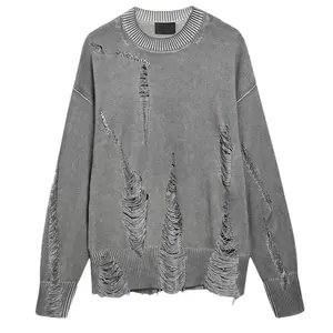 Finch Garment Custom Jacquard cotton Pullover maglieria oversize Plain Mens Knit Distressed girocollo maglione