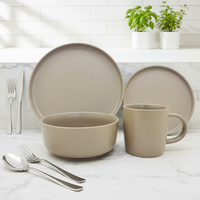 Service de table européen classique en céramique grès de luxe marron, 16 pièces, pour usage domestique, comprend assiettes et bols, compatible lave-vaisselle et micro-ondes