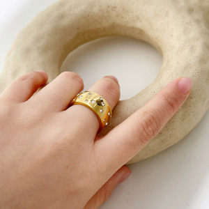 Anillo Ancho YF2826 con Circonitas Cúbicas y Gypsophila, Chapado en Oro de 18k, Acero Inoxidable, con Estrella de Circonita, para <span class=keywords><strong>Mujer</strong></span>, Regalo - Product Image 2