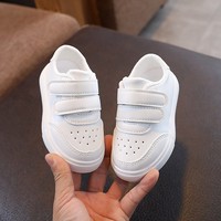 Nouvelles baskets en cuir blanc pour enfants, vente en gros, usine OEM, personnalisables, garçons et filles, double fermeture auto-agrippante, chaussures scolaires blanches