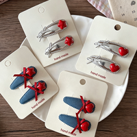 Mini pinces à cheveux Daou de 5 cm avec étoile rouge et ruban en forme de cœur, couleurs unies, accessoires élégants pour cheveux pour femmes et filles