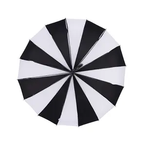 ZY141 Retro Advertising Sun Umbrellas 16K Straight Long Handle Pongee Black White Stripe Pagoda Umbrella