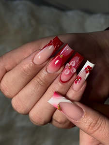 Uñas <span class=keywords><strong>Postizas</strong></span> 3D Hechas a Mano con Forma Cuadrada, Diseño Jasmine Trail, Reutilizables - Product Image 1
