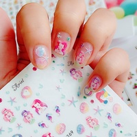Qianya Putri seni kuku stiker lucu kartun Kitty kucing 3D desain Korea komik Jepang Anime Aurora Decal dalam bentuk hati