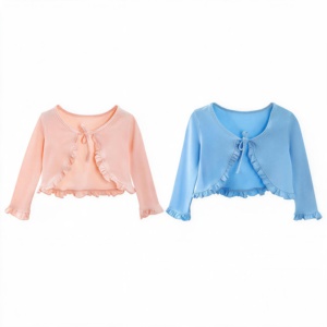 Boléro de ballet pour filles, manches longues, à volants, avec nœud sur le devant, cardigan court, haut d'échauffement de danse - Product Image 1