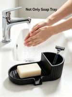 Porte-savon en silicone 2-en-1 à séchage rapide avec bec de drainage et compartiment de rangement pour salle de bain et cuisine