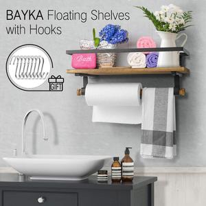 Estante Flotante <span class=keywords><strong>de</strong></span> Pared, Estante <span class=keywords><strong>de</strong></span> <span class=keywords><strong>Madera</strong></span> Rústica <span class=keywords><strong>para</strong></span> Baño y Cocina, Estante <span class=keywords><strong>de</strong></span> Almacenamiento Decorativo con 8 Ganchos Extraíbles y Toallero - Product Image 5