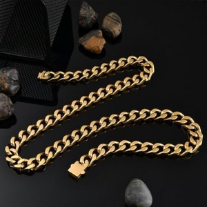 Chaîne de cou Hiphop en or pour hommes, bijoux en acier inoxydable, chaînes cubaines Miami Curb Chunky - Product Image 3