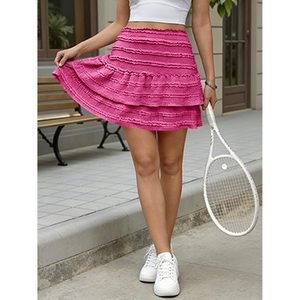 Jupe courte à volants pour femme, taille haute, à plusieurs niveaux, fluide, style bohème, pour le golf et le tennis, douce, légère, séchage rapide - Product Image 4