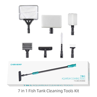 Outils de nettoyage d'aquarium en plastique, kit de nettoyage d'aquarium écologique 7 en 1, grattoir à algues, manche long réglable