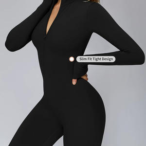 Justaucorps de Yoga Doublé Polaire à <span class=keywords><strong>Manches</strong></span> <span class=keywords><strong>Longues</strong></span> Demi-Zip pour <span class=keywords><strong>Femme</strong></span>, Haute Qualité, Coupe Ajustée, Chaud et Moulant, Tenue de Sport d'Hiver Une Pièce - Product Image 6