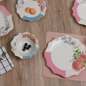 متعدد الألوان السيراميك الوردي زهرة المطبوعة الحديثة لوحة الطعام مربع العظام الصين متعددة الوظائف أدوات المائدة الشمال لحفل الزفاف - Product Image 2