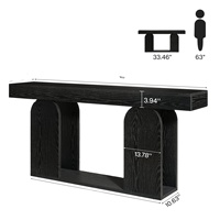 Table console moderne extra longue de 70,9 pouces pour l'entrée, étagère de rangement en bois à 2 niveaux derrière le canapé, noire