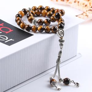 Masbaha Islamica in Pietra Naturale Occhio di Tigre, Subha Tesbih, Perline di Preghiera Musulmana - Product Image 2