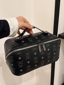 Custom Logo PU Leather Travel <b>Makeup</b> Bag with Double Zippers Luxury Quilted Personalised Customizable Cosmetic Bag for Women - Product Image 2