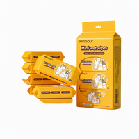 Mini Lingettes Humides Écologiques 8 Paquets x 8 Lingettes Sans Alcool Non Toxiques Extra Douces Non-Tissées 14x15cm Biodégradables pour