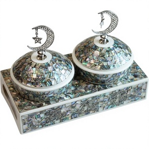 Plateau de service en métal motif nacre pour dattes, noix et fruits secs, idéal pour la maison et le Ramadan - Product Image 2