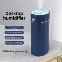 Humidificateur d'air mécanique USB, capacité de 1L, grande sortie de brume, petit, portable, pour la maison, lumière nocturne ambiante colorée
