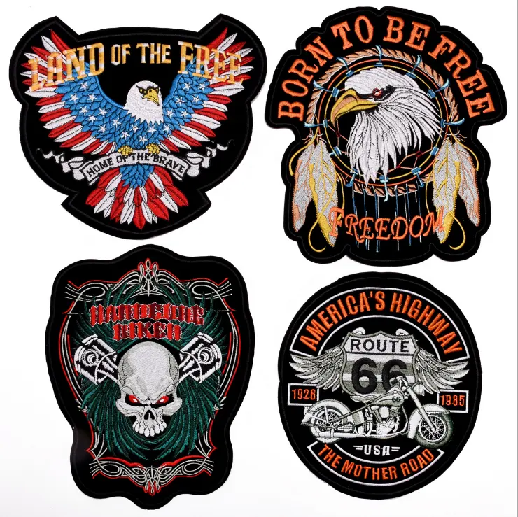 Patches bordados de caveira para motociclista, tamanhos grandes de alta qualidade da china, fábrica, grande, para motociclista, colete