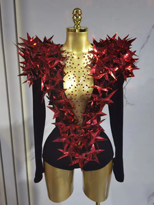 <span class=keywords><strong>Combinaison</strong></span> sexy européenne et américaine en velours noir à paillettes étoiles dorées, à fente haute, pour costume de bar Gogo et tenue de danse disco chinoise - Product Image 4