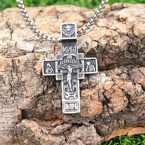 Venta al por mayor de alta calidad Jesucristo de acero inoxidable cuadrado Cruz griega colgante hombres colgante collar - Product Image 3