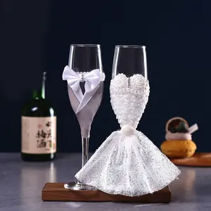 2 pz/paia sposa sposo Champagne flauti bicchieri di vetro Set per la decorazione della festa di nozze forniture Champagne Love Set