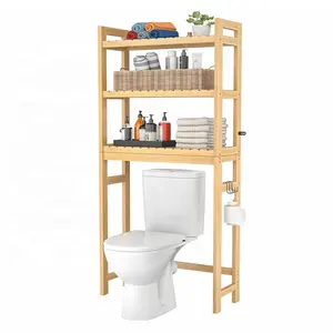 작은 공간을 위한 화장실 조직자 선반 독립 구조로 서있는 대나무 화장실 저장 3 층 대나무 목욕탕 선반