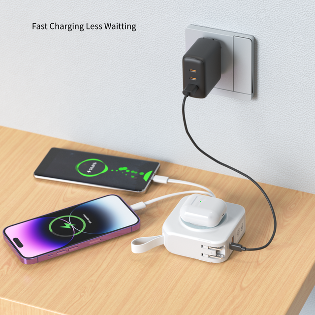 Dual Built-in Cables Magnetic Portable Charger 10000mAh 15W Phone & 2.5W Smart Watch Wireless Output  for Business Office Travel