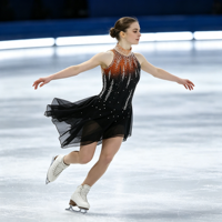 Robe de patinage et de danse pour enfants et adultes, dégradé noir-orange, col halter, sans manches, dos orné de strass, pour compétition et spectacle de patinage artistique