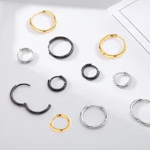 2024 Amazons, бестселлер, маленькие черные серьги-кольца 18 карат, Золотое 925, однотонные серебряные серьги-кольца для мужчин и женщин